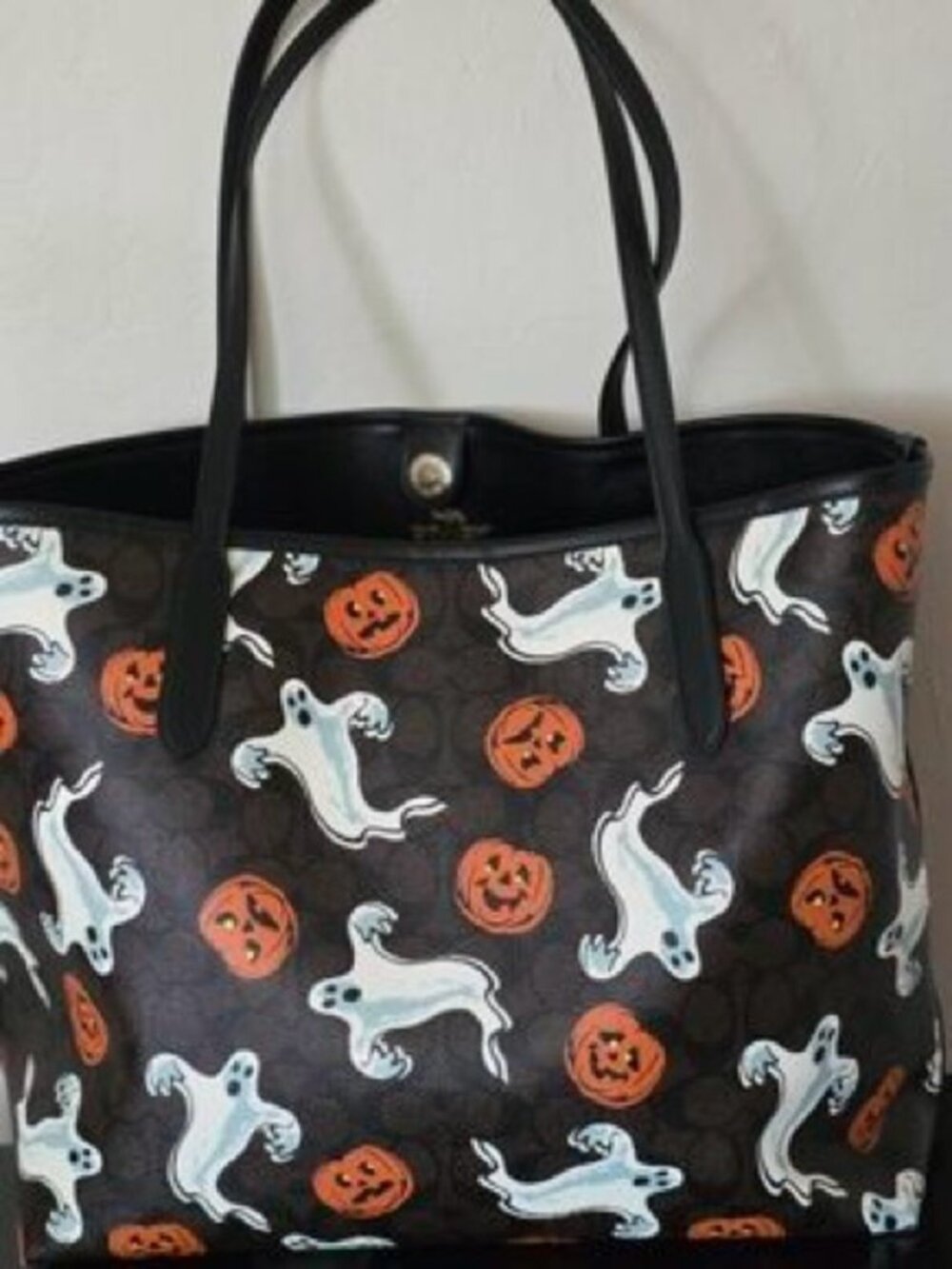 NWT Coach City Tote Bag With Pumpkin Halloween Print CCE69 In Walnut Black - Picture 2 of 3